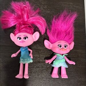 Pink Troll Dolls figures set poppy 7” and 5”